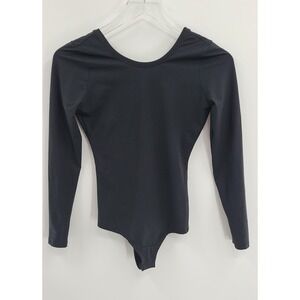 SPANX Black Long Sleeve Thong Bodysuit Top Women Size Small Athleisure Shapewear